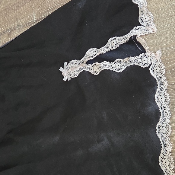 Vintage Y2K Victoria's Secret Elegant Black Satin Lace Trim Slip Chemise Dress - Picture 2 of 9
